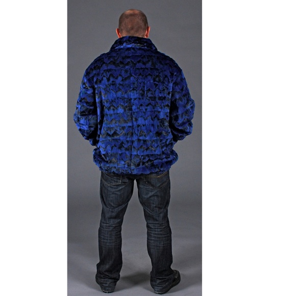 SOLD Navy & Black Mink Fur Sections Diamond Cut Jacket - Picture 3 of 3